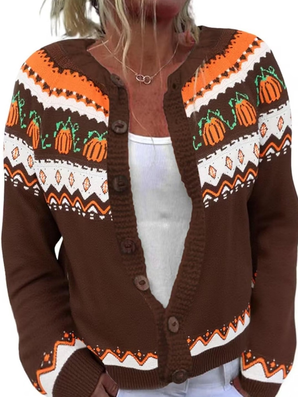 Pumpkin-Pattern Autumn 🍂 Button Cardigan Sweater